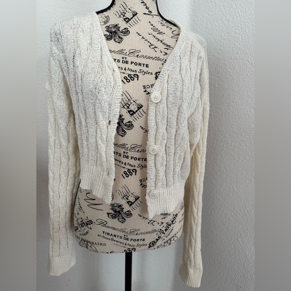 Dazy Cable Knit Cardigan Sweater - Cream